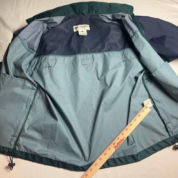 Columbia Men’s L Jacket Green Hidden Hood Vintage Purple 90s Y2K Windbreaker - Picture 13 of 14